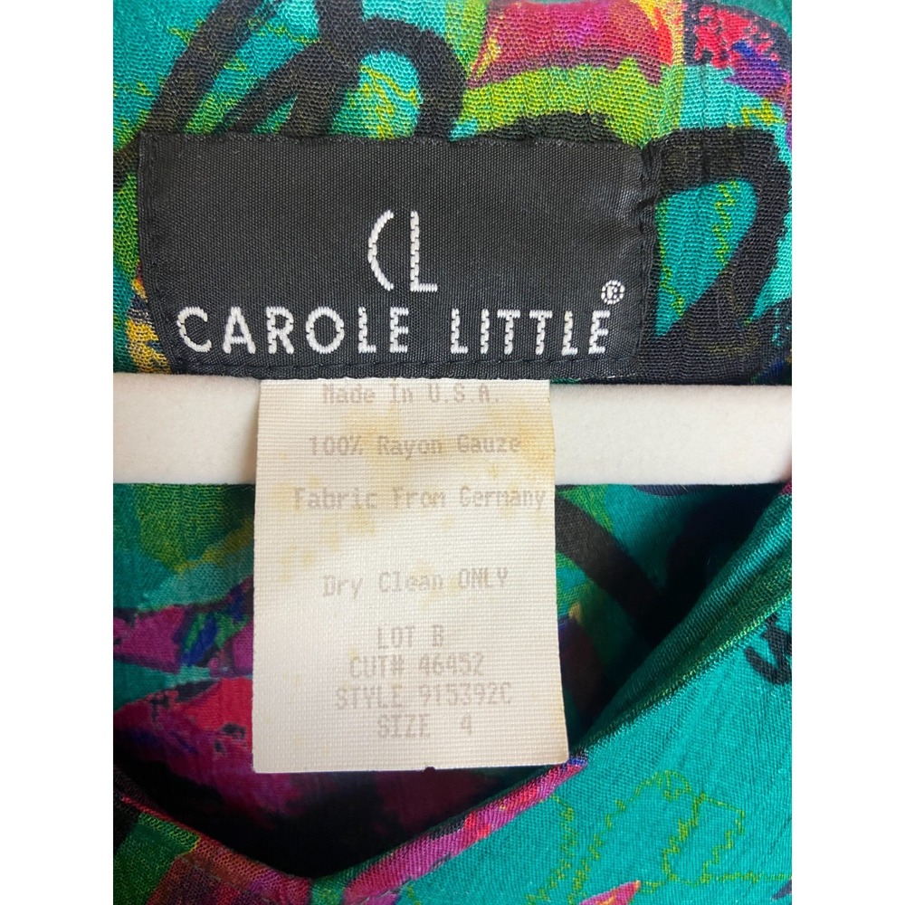 Vintage Carol Little Womens Peasant Style Dress Printed Green Size 4 Beaded - Picture 5 of 11